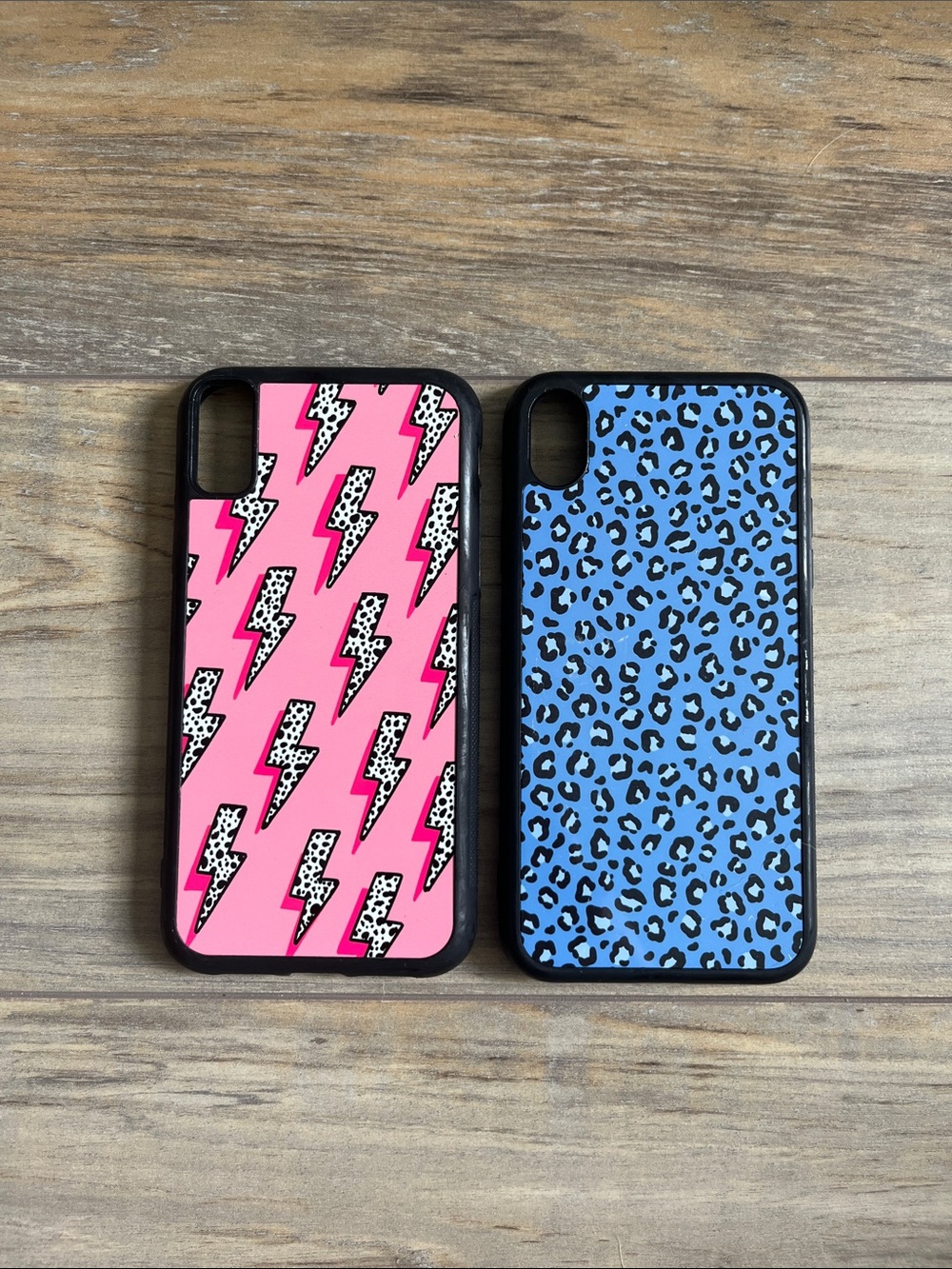 IPhone XR Pink Lightning and Blue Leopard Phone Case Duo - Unbranded